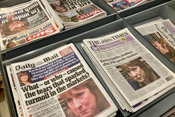 Selection of newspaper front pages showing Rachel Reeves appearing emotional in the House of Commons amid speculation about cutting the Cash ISA limit