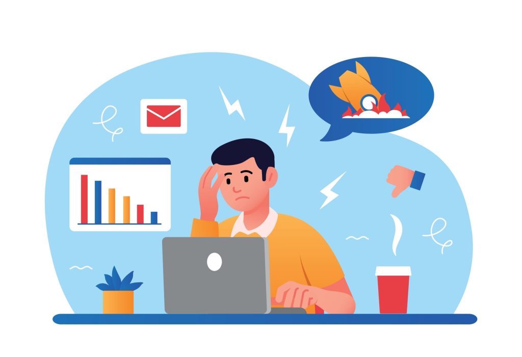 Cartoon illustration of a person stressed about paying their mortgage, symbolising difficult mortgage cases solved by advisers in Swindon and Cirencester.