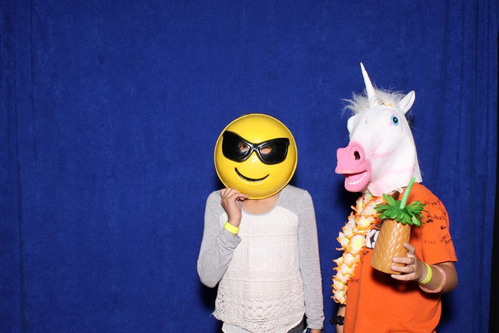 Photo,Booth.,Two,People,Wear,Animal,Head,Masks,And,Pose Photo,Booth.,Two,People,Wear,Animal,Head,Masks,And,Pose